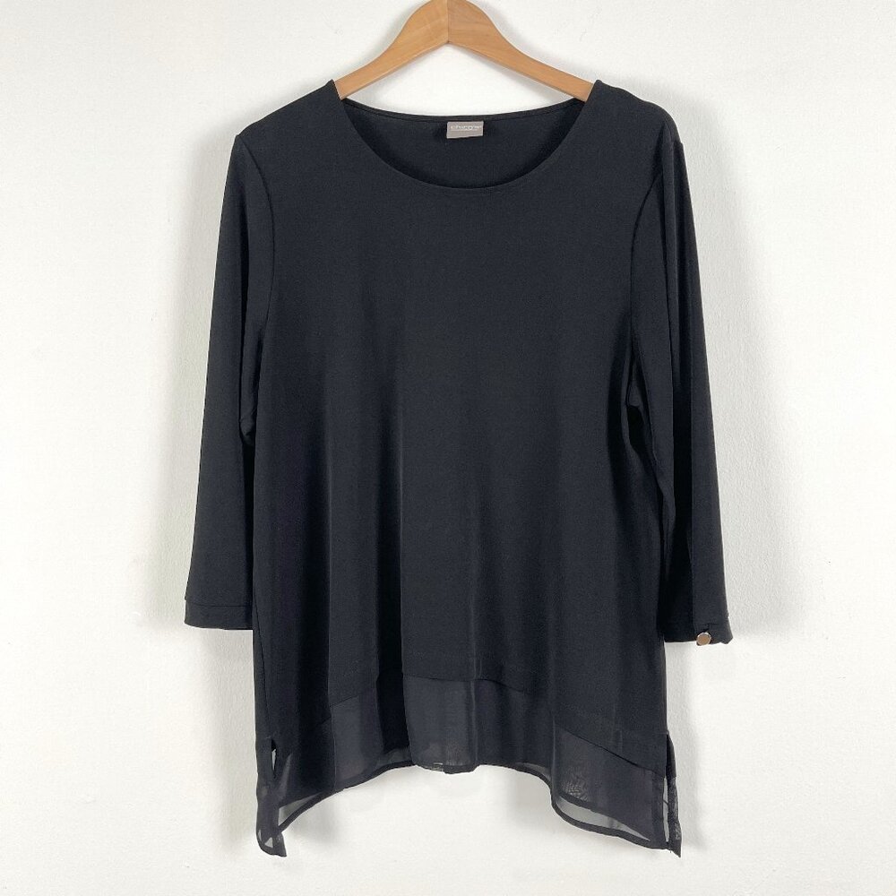 Chicos Women’s Black Tunic size 2 Large, round neck, 3/4 sleeve top, EUC